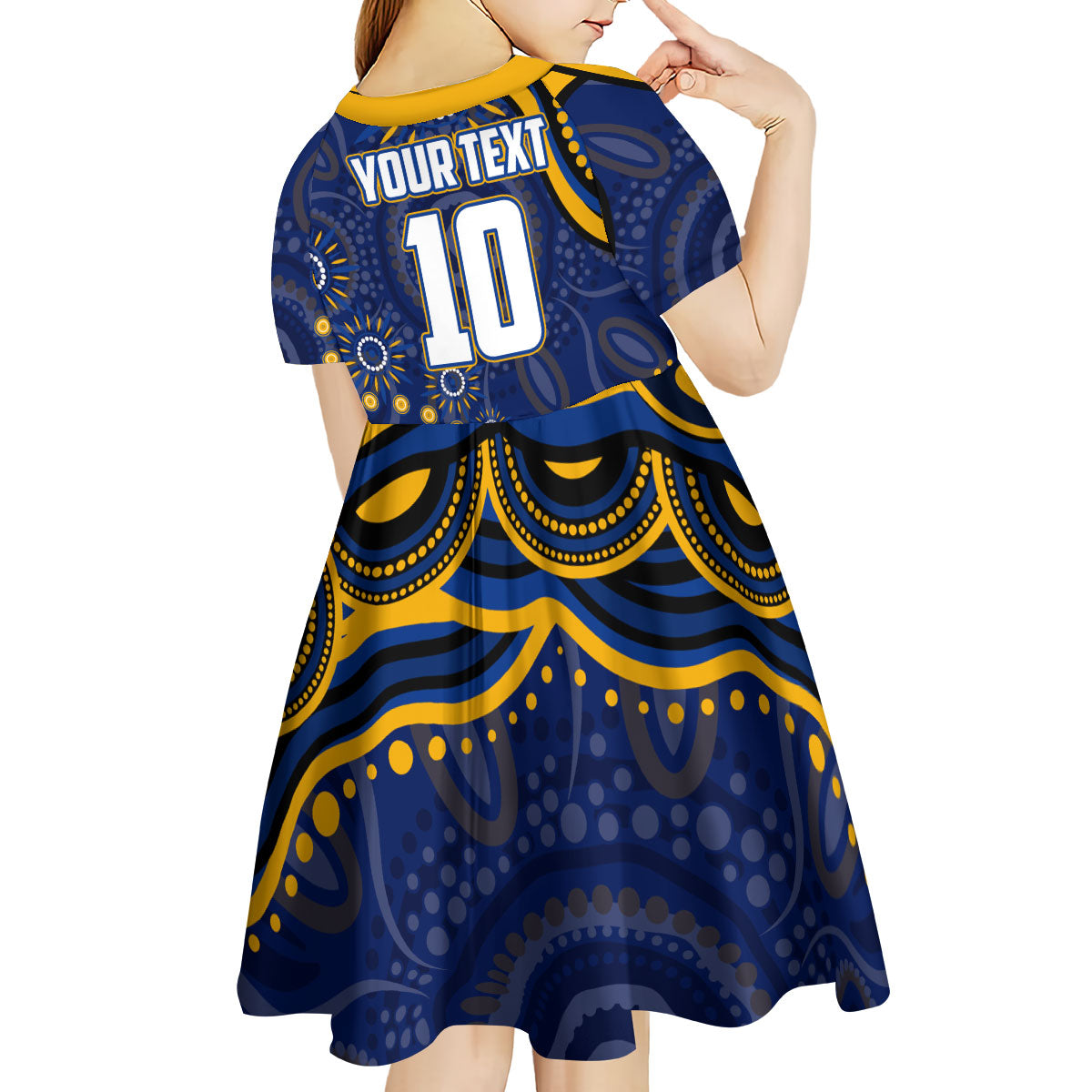 Personalized West Coast Eagles AFL Mascot Kid Short Sleeve Dress Aboriginal Dot Art - Dreamtime Football Mascot