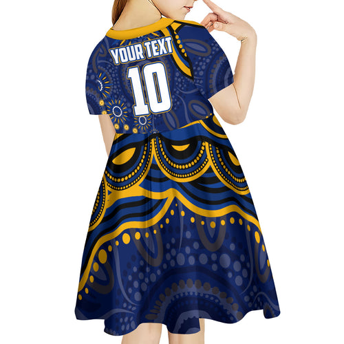 Personalized West Coast Eagles AFL Mascot Kid Short Sleeve Dress Aboriginal Dot Art - Dreamtime Football Mascot