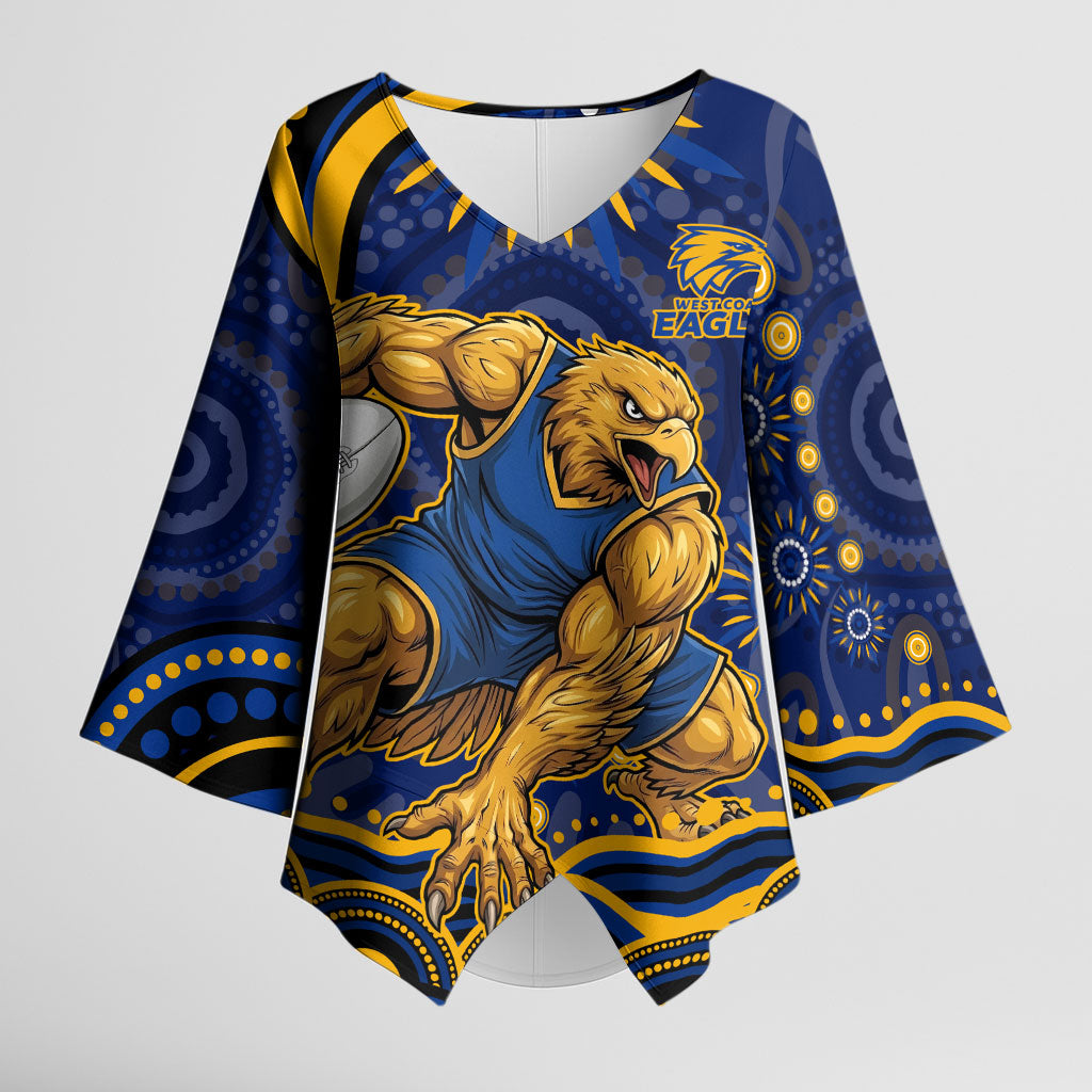 Personalized West Coast Eagles AFL Mascot Kimono Sleeve Blouse Aboriginal Dot Art - Dreamtime Football Mascot