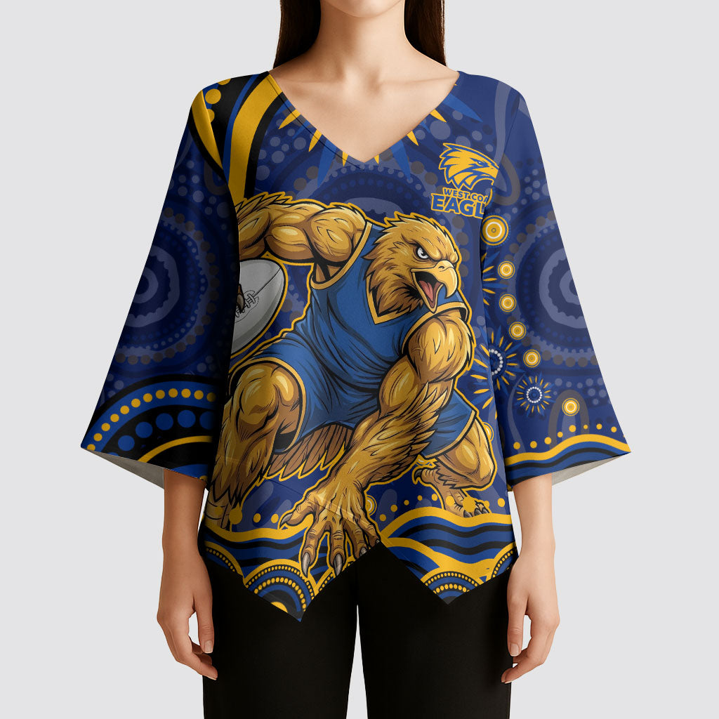 Personalized West Coast Eagles AFL Mascot Kimono Sleeve Blouse Aboriginal Dot Art - Dreamtime Football Mascot