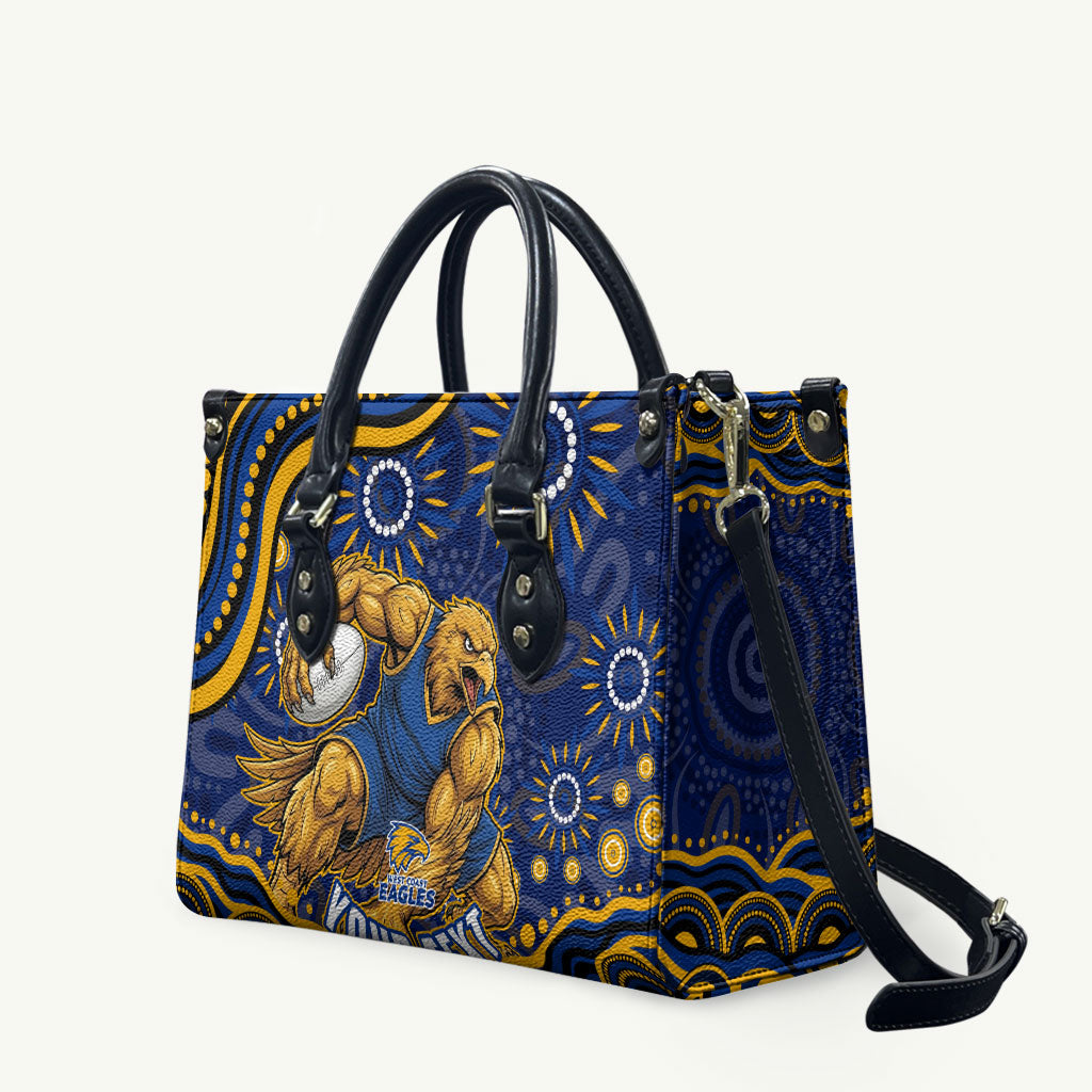 Personalized West Coast Eagles AFL Mascot Leather Bag Aboriginal Dot Art - Dreamtime Football Mascot