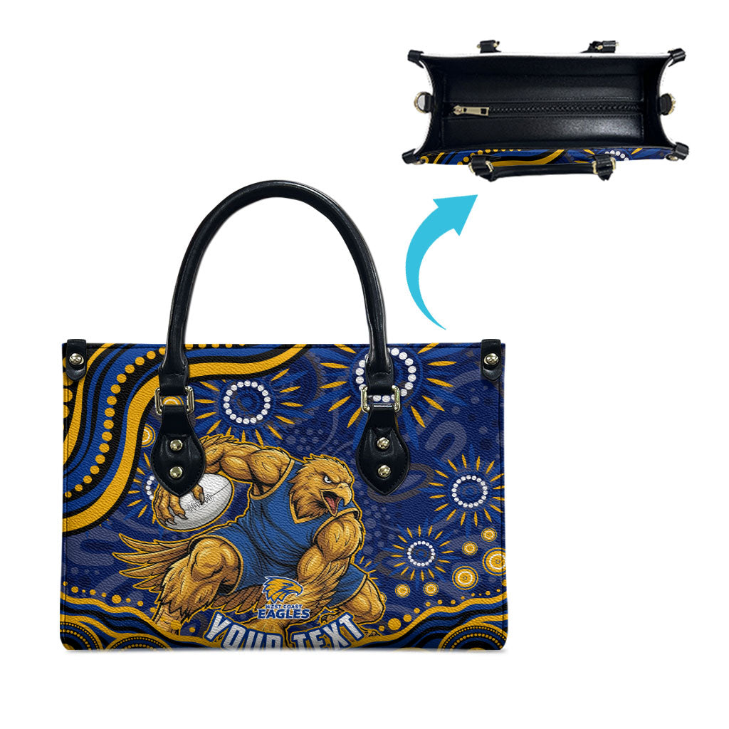 Personalized West Coast Eagles AFL Mascot Leather Bag Aboriginal Dot Art - Dreamtime Football Mascot