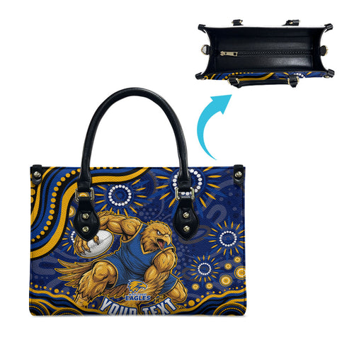 Personalized West Coast Eagles AFL Mascot Leather Bag Aboriginal Dot Art - Dreamtime Football Mascot