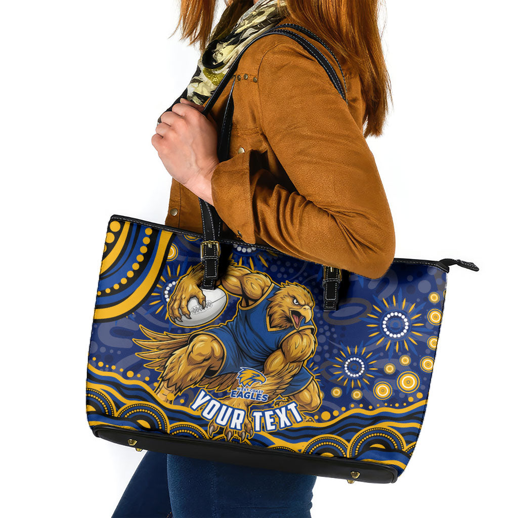 Personalized West Coast Eagles AFL Mascot Leather Tote Bag Aboriginal Dot Art - Dreamtime Football Mascot