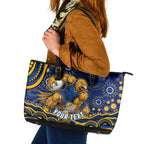Personalized West Coast Eagles AFL Mascot Leather Tote Bag Aboriginal Dot Art - Dreamtime Football Mascot