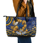 Personalized West Coast Eagles AFL Mascot Leather Tote Bag Aboriginal Dot Art - Dreamtime Football Mascot