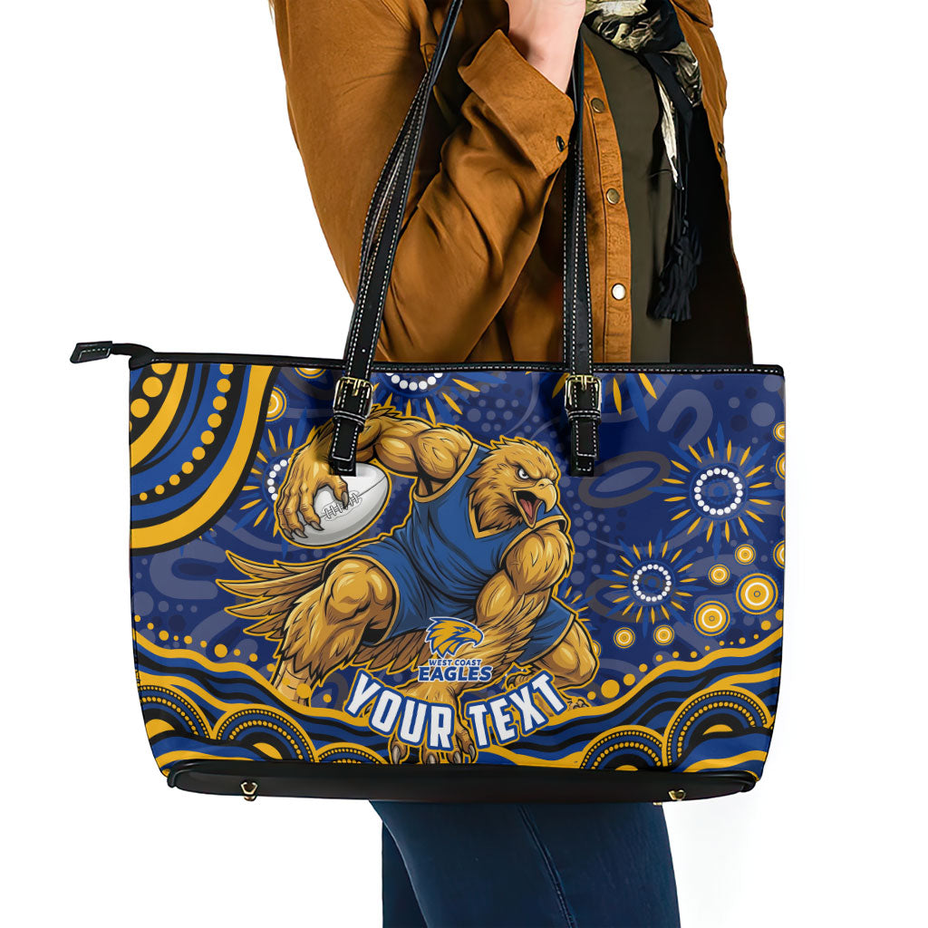 Personalized West Coast Eagles AFL Mascot Leather Tote Bag Aboriginal Dot Art - Dreamtime Football Mascot