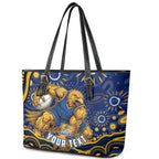 Personalized West Coast Eagles AFL Mascot Leather Tote Bag Aboriginal Dot Art - Dreamtime Football Mascot