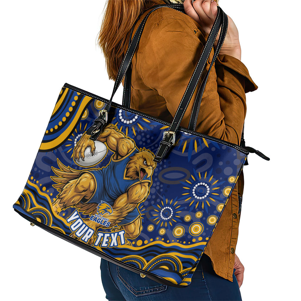 Personalized West Coast Eagles AFL Mascot Leather Tote Bag Aboriginal Dot Art - Dreamtime Football Mascot