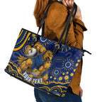 Personalized West Coast Eagles AFL Mascot Leather Tote Bag Aboriginal Dot Art - Dreamtime Football Mascot