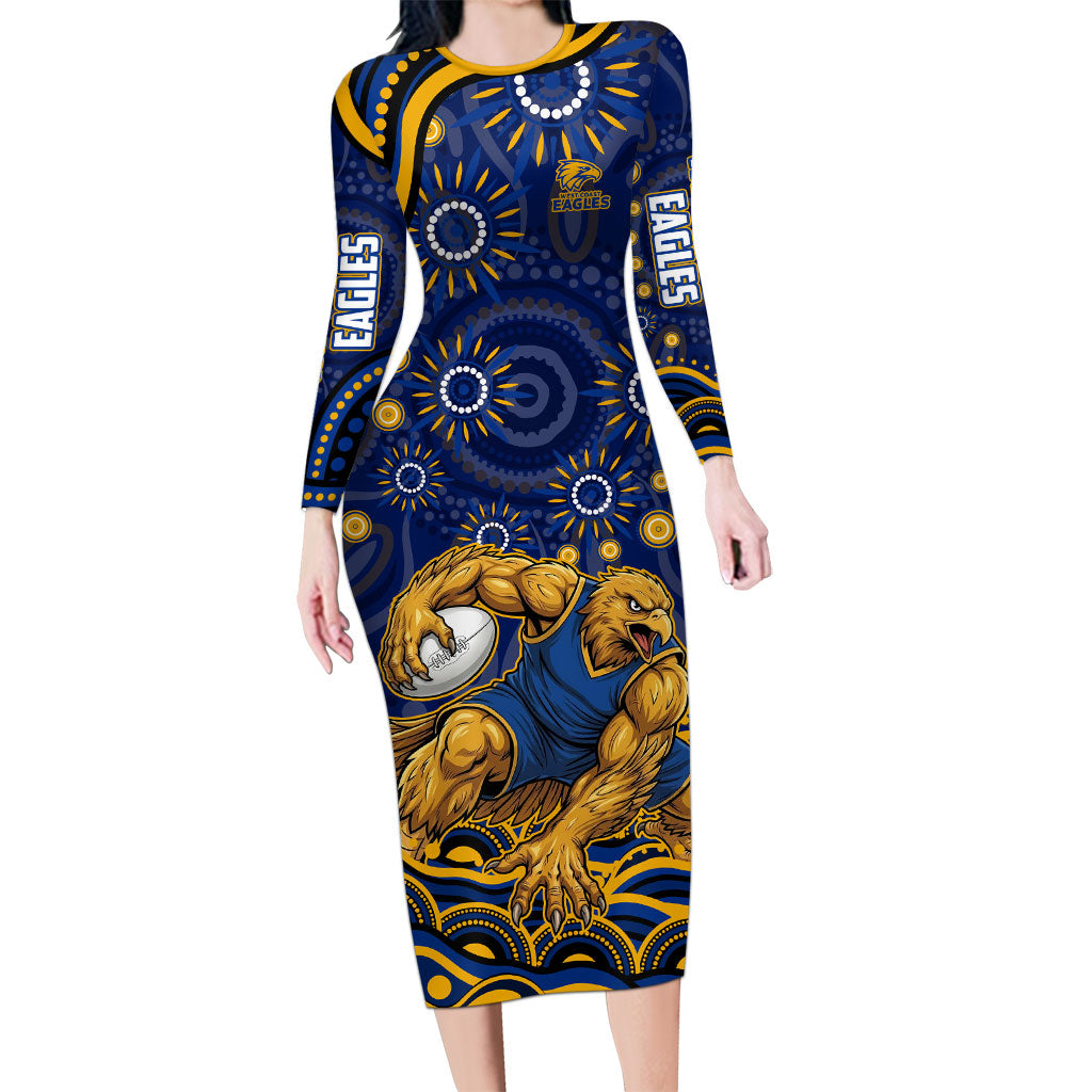 Personalized West Coast Eagles AFL Mascot Long Sleeve Bodycon Dress Aboriginal Dot Art - Dreamtime Football Mascot