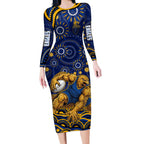Personalized West Coast Eagles AFL Mascot Long Sleeve Bodycon Dress Aboriginal Dot Art - Dreamtime Football Mascot