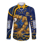 Personalized West Coast Eagles AFL Mascot Long Sleeve Button Shirt Aboriginal Dot Art - Dreamtime Football Mascot