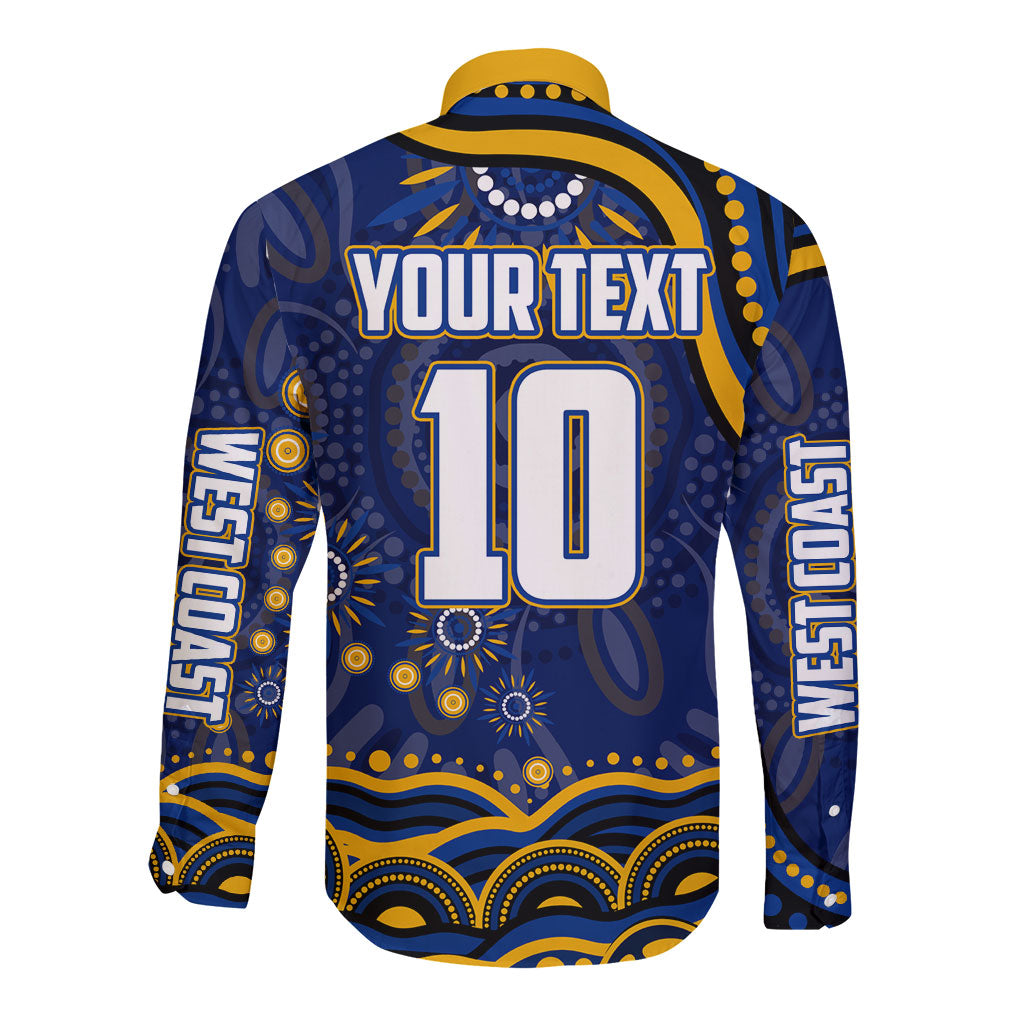 Personalized West Coast Eagles AFL Mascot Long Sleeve Button Shirt Aboriginal Dot Art - Dreamtime Football Mascot