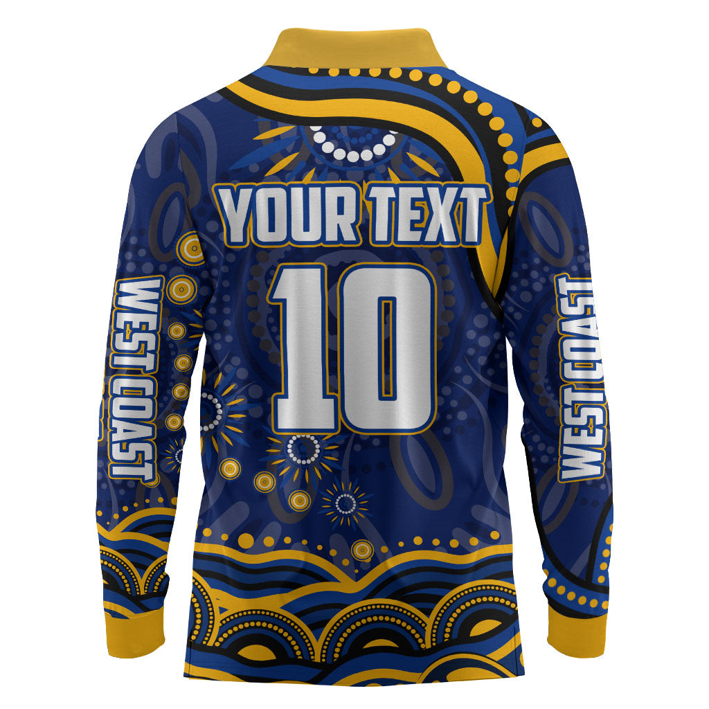 Personalized West Coast Eagles AFL Mascot Long Sleeve Polo Shirt Aboriginal Dot Art - Dreamtime Football Mascot