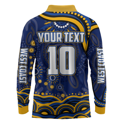 Personalized West Coast Eagles AFL Mascot Long Sleeve Polo Shirt Aboriginal Dot Art - Dreamtime Football Mascot