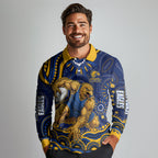 Personalized West Coast Eagles AFL Mascot Long Sleeve Polo Shirt Aboriginal Dot Art - Dreamtime Football Mascot