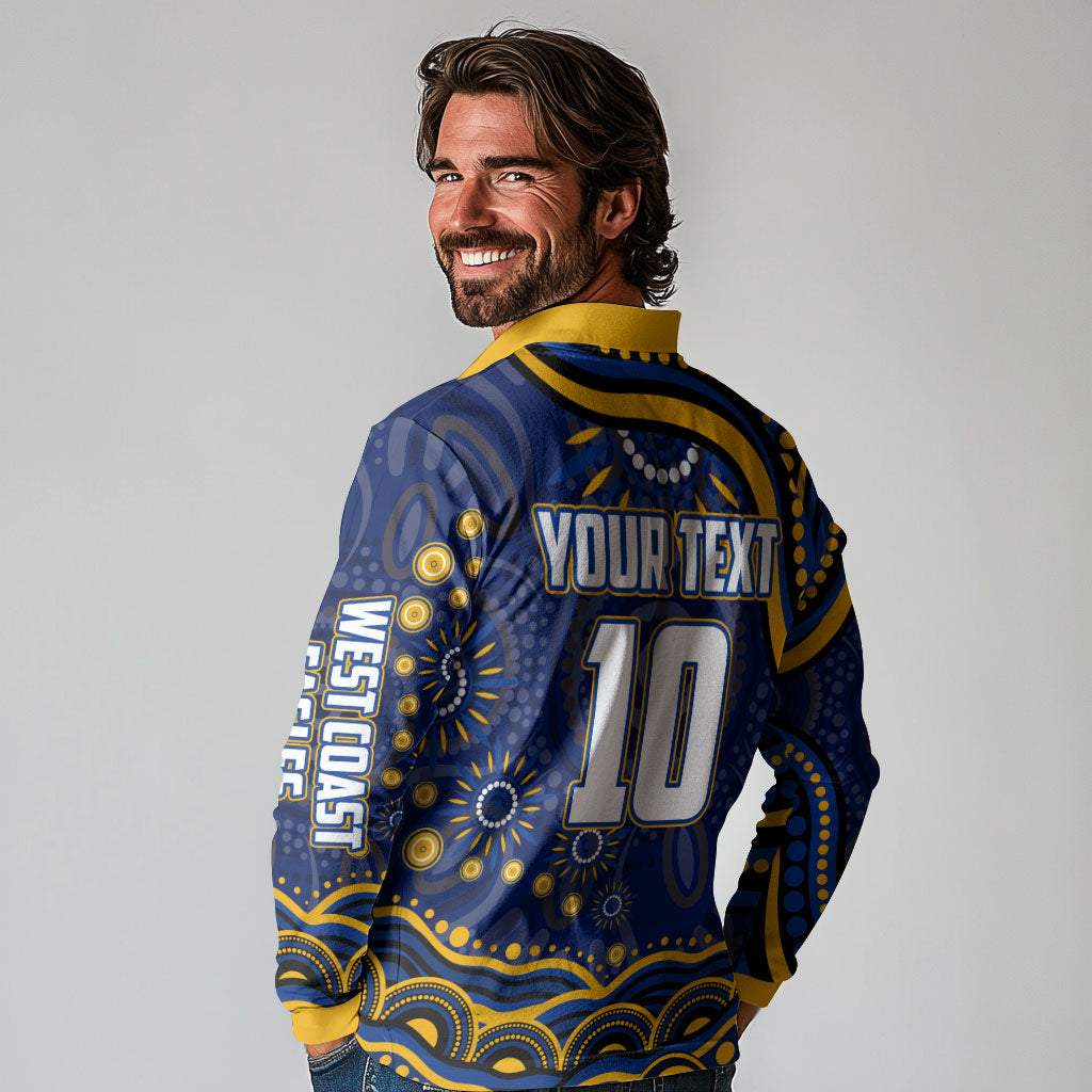 Personalized West Coast Eagles AFL Mascot Long Sleeve Polo Shirt Aboriginal Dot Art - Dreamtime Football Mascot
