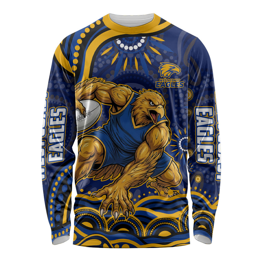 Personalized West Coast Eagles AFL Mascot Long Sleeve Shirt Aboriginal Dot Art - Dreamtime Football Mascot