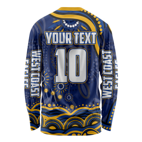 Personalized West Coast Eagles AFL Mascot Long Sleeve Shirt Aboriginal Dot Art - Dreamtime Football Mascot