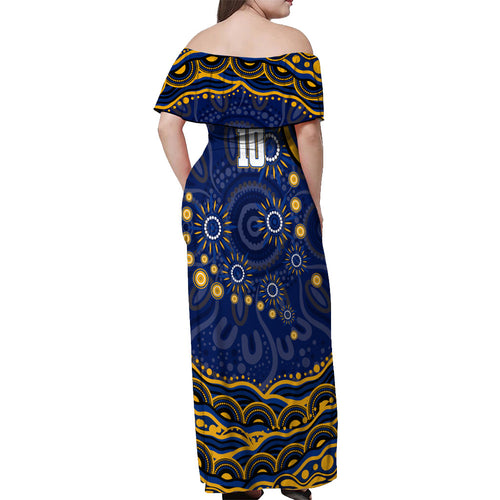 Personalized West Coast Eagles AFL Mascot Off Shoulder Maxi Dress Aboriginal Dot Art - Dreamtime Football Mascot