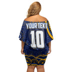 Personalized West Coast Eagles AFL Mascot Off Shoulder Short Dress Aboriginal Dot Art - Dreamtime Football Mascot