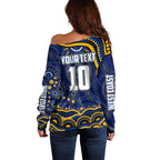 Personalized West Coast Eagles AFL Mascot Off Shoulder Sweater Aboriginal Dot Art - Dreamtime Football Mascot