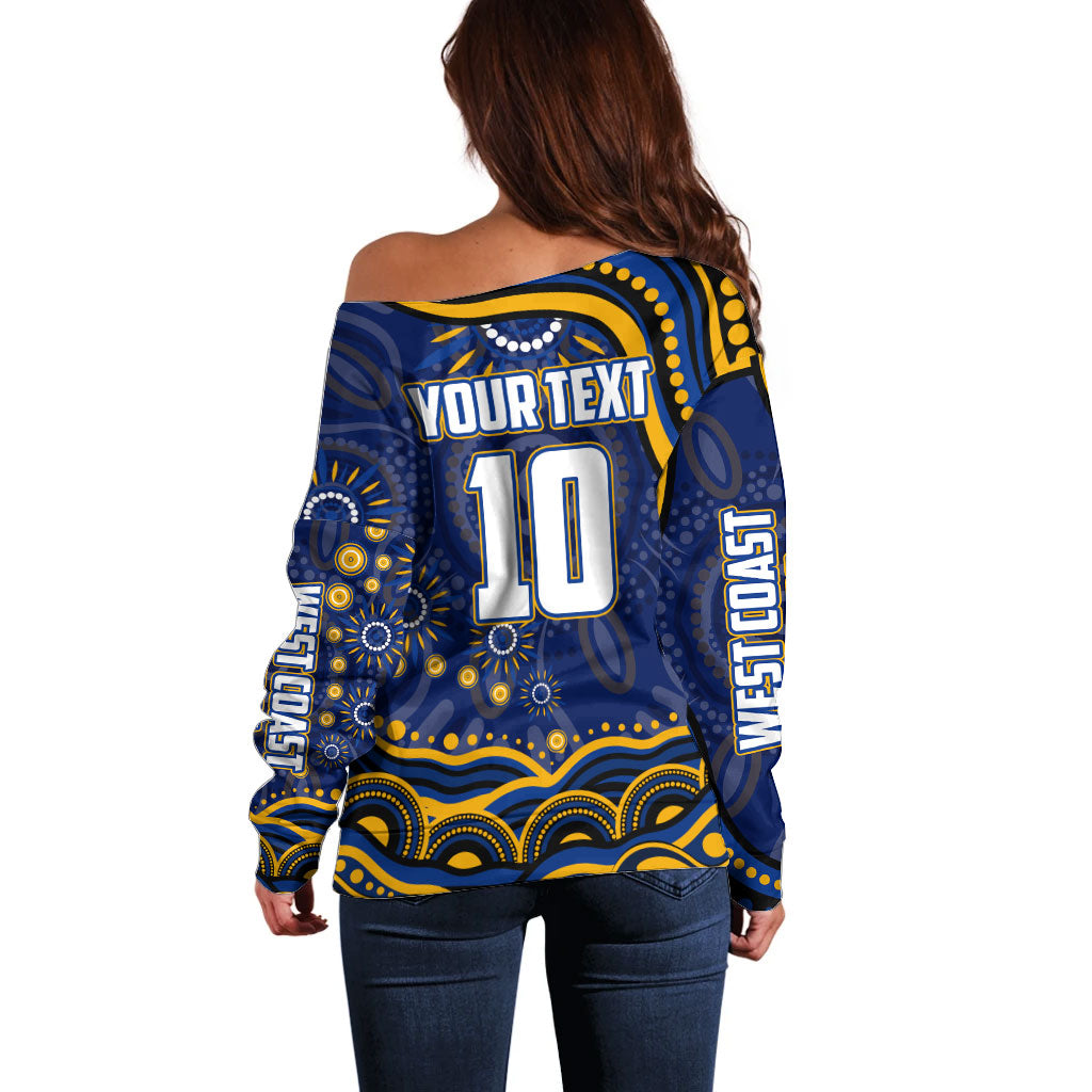 Personalized West Coast Eagles AFL Mascot Off Shoulder Sweater Aboriginal Dot Art - Dreamtime Football Mascot