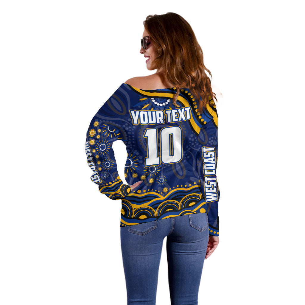 Personalized West Coast Eagles AFL Mascot Off Shoulder Sweater Aboriginal Dot Art - Dreamtime Football Mascot