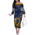 Personalized West Coast Eagles AFL Mascot Off The Shoulder Long Sleeve Dress Aboriginal Dot Art - Dreamtime Football Mascot