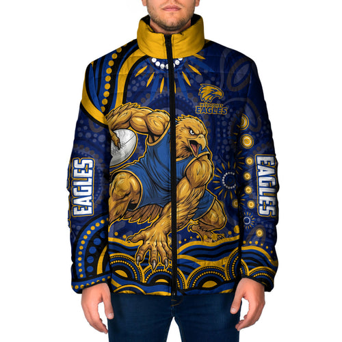 Personalized West Coast Eagles AFL Mascot Padded Jacket Aboriginal Dot Art - Dreamtime Football Mascot