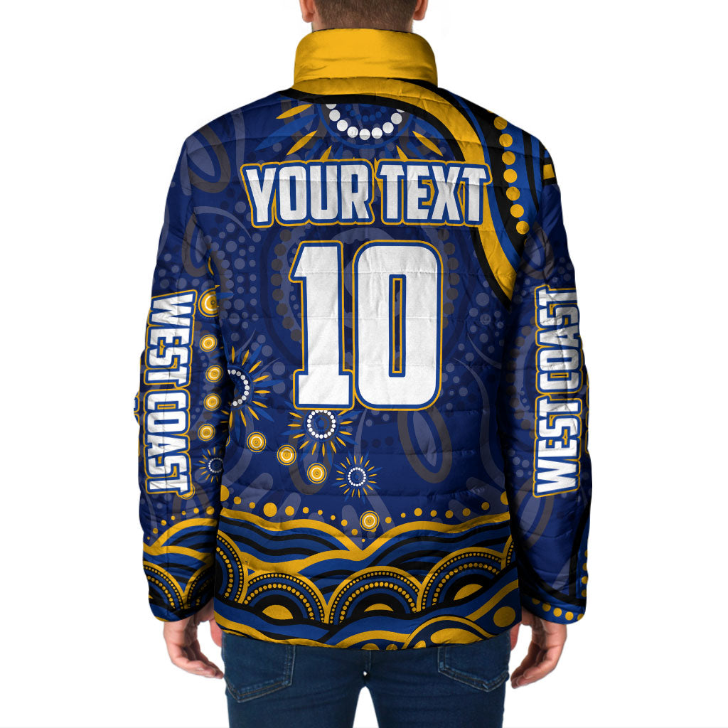 Personalized West Coast Eagles AFL Mascot Padded Jacket Aboriginal Dot Art - Dreamtime Football Mascot