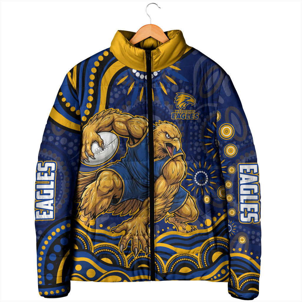 Personalized West Coast Eagles AFL Mascot Padded Jacket Aboriginal Dot Art - Dreamtime Football Mascot