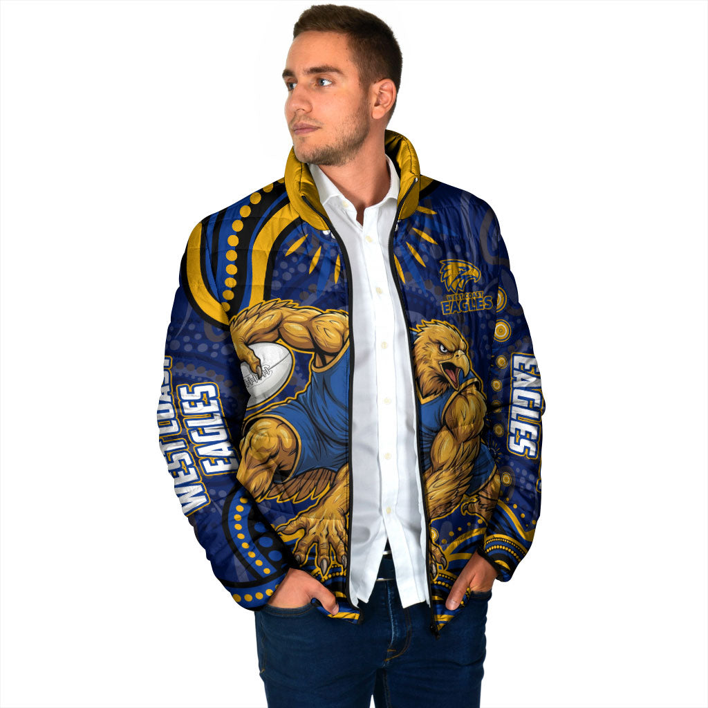 Personalized West Coast Eagles AFL Mascot Padded Jacket Aboriginal Dot Art - Dreamtime Football Mascot