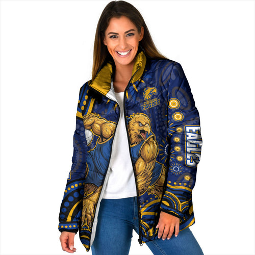 Personalized West Coast Eagles AFL Mascot Padded Jacket Aboriginal Dot Art - Dreamtime Football Mascot