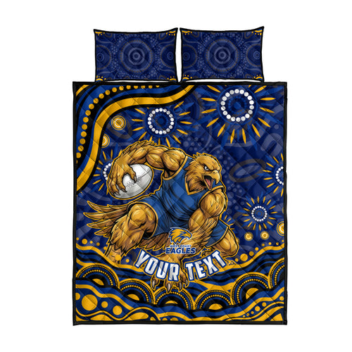 Personalized West Coast Eagles AFL Mascot Quilt Bed Set Aboriginal Dot Art - Dreamtime Football Mascot
