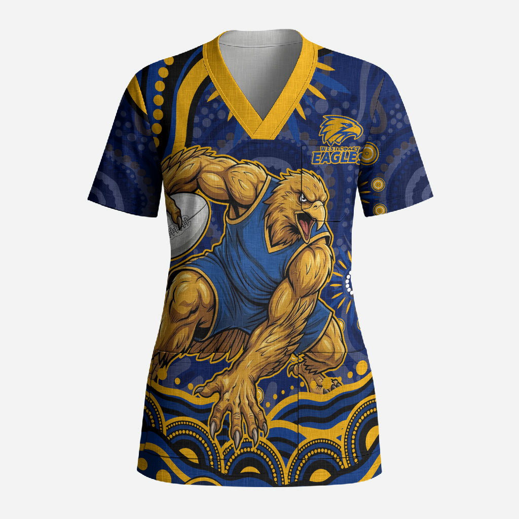Personalized West Coast Eagles AFL Mascot Scrub Top Aboriginal Dot Art - Dreamtime Football Mascot