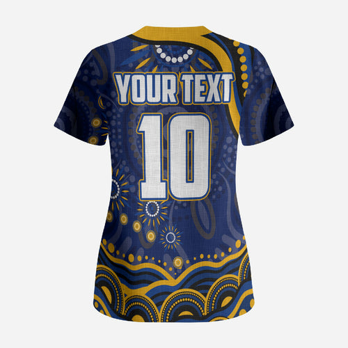 Personalized West Coast Eagles AFL Mascot Scrub Top Aboriginal Dot Art - Dreamtime Football Mascot