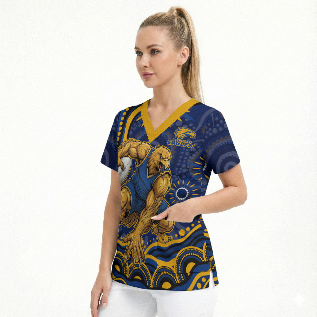 Personalized West Coast Eagles AFL Mascot Scrub Top Aboriginal Dot Art - Dreamtime Football Mascot