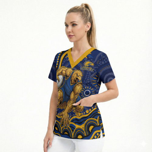 Personalized West Coast Eagles AFL Mascot Scrub Top Aboriginal Dot Art - Dreamtime Football Mascot