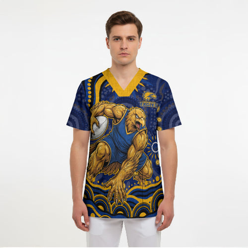 Personalized West Coast Eagles AFL Mascot Scrub Top Aboriginal Dot Art - Dreamtime Football Mascot
