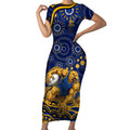 Personalized West Coast Eagles AFL Mascot Short Sleeve Bodycon Dress Aboriginal Dot Art - Dreamtime Football Mascot