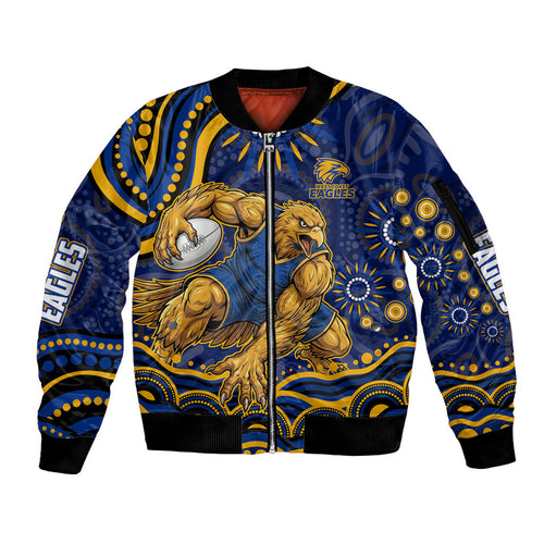 Personalized West Coast Eagles AFL Mascot Sleeve Zip Bomber Jacket Aboriginal Dot Art - Dreamtime Football Mascot