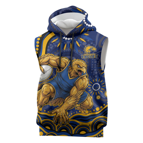 Personalized West Coast Eagles AFL Mascot Sleeveless Hoodie Aboriginal Dot Art - Dreamtime Football Mascot