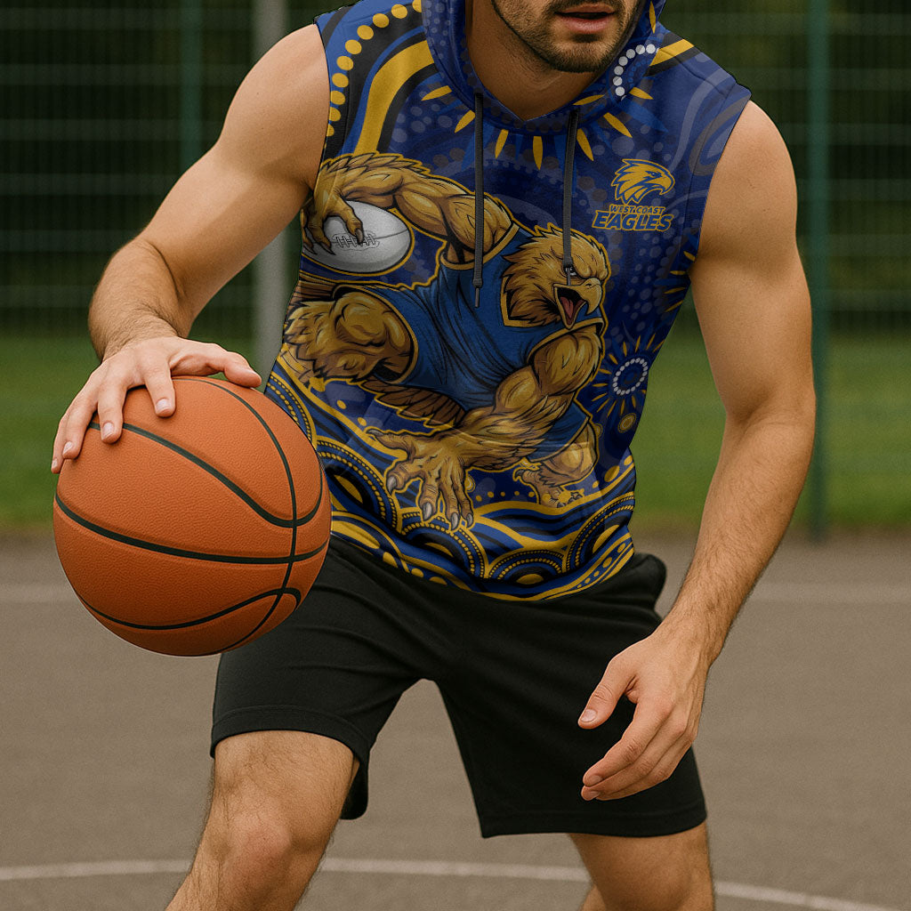 Personalized West Coast Eagles AFL Mascot Sleeveless Hoodie Aboriginal Dot Art - Dreamtime Football Mascot