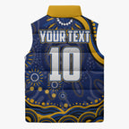 Personalized West Coast Eagles AFL Mascot Sleeveless Puffer Jacket Aboriginal Dot Art - Dreamtime Football Mascot