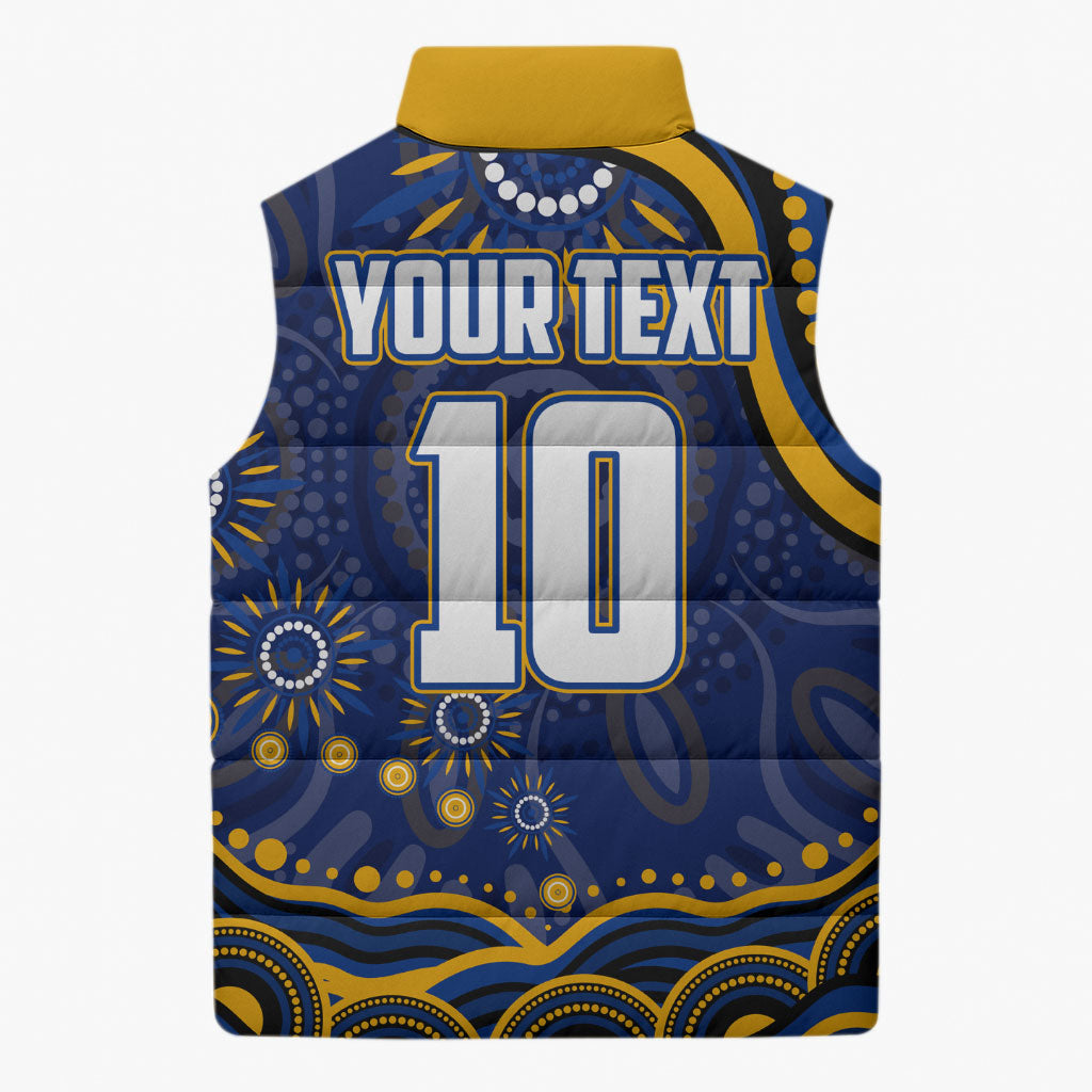 Personalized West Coast Eagles AFL Mascot Sleeveless Puffer Jacket Aboriginal Dot Art - Dreamtime Football Mascot
