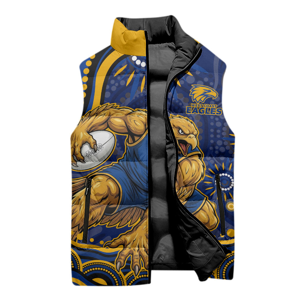 Personalized West Coast Eagles AFL Mascot Sleeveless Puffer Jacket Aboriginal Dot Art - Dreamtime Football Mascot