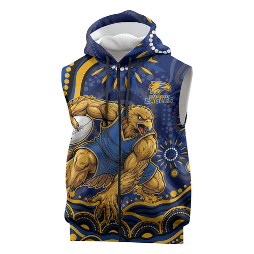 Personalized West Coast Eagles AFL Mascot Sleeveless Zip Hoodie Aboriginal Dot Art - Dreamtime Football Mascot
