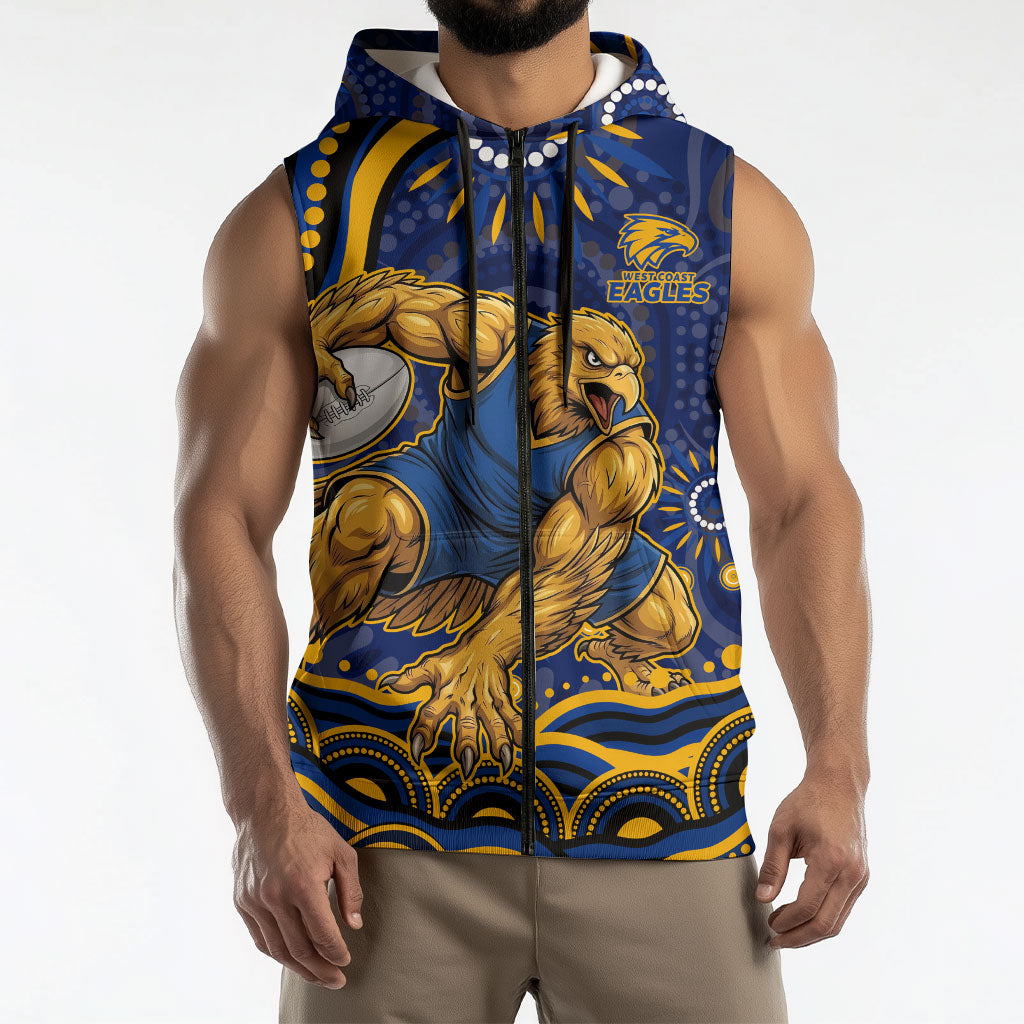 Personalized West Coast Eagles AFL Mascot Sleeveless Zip Hoodie Aboriginal Dot Art - Dreamtime Football Mascot